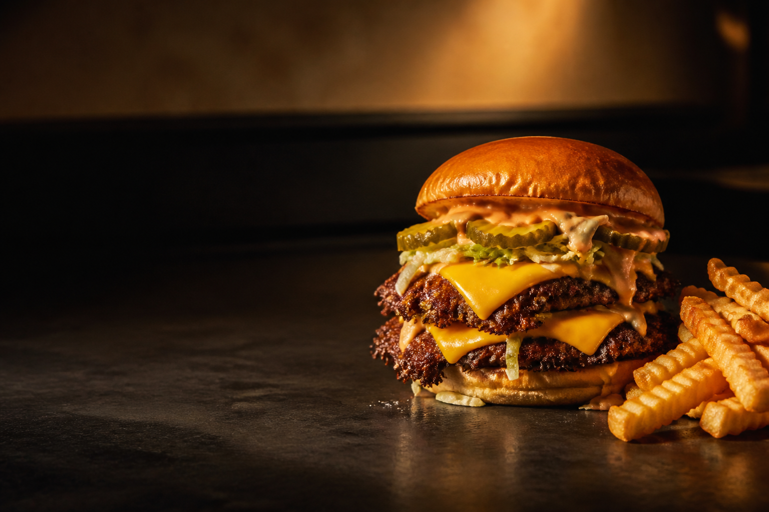 Patty Crunch smash burger with crispy fries